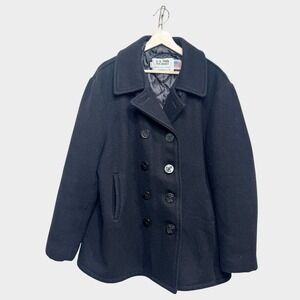 Schott NYC U.S. 740N Wool Pea Jacket Coat Mens Size 44 Blue Black USA Naval